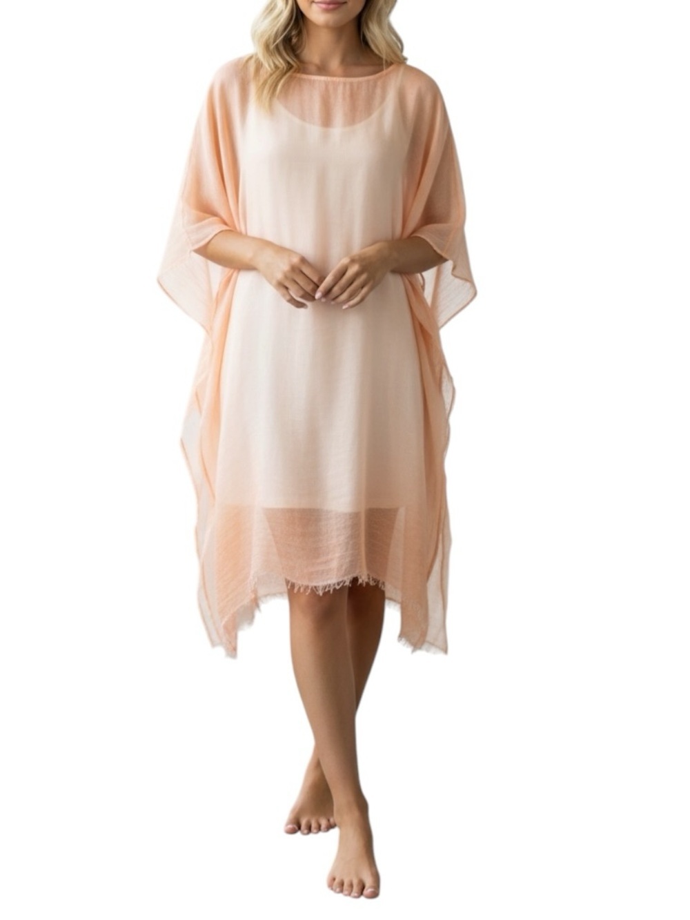 Eileen Fisher Maltinto Organic Linen Poncho O/S Peach Coverup Top $188